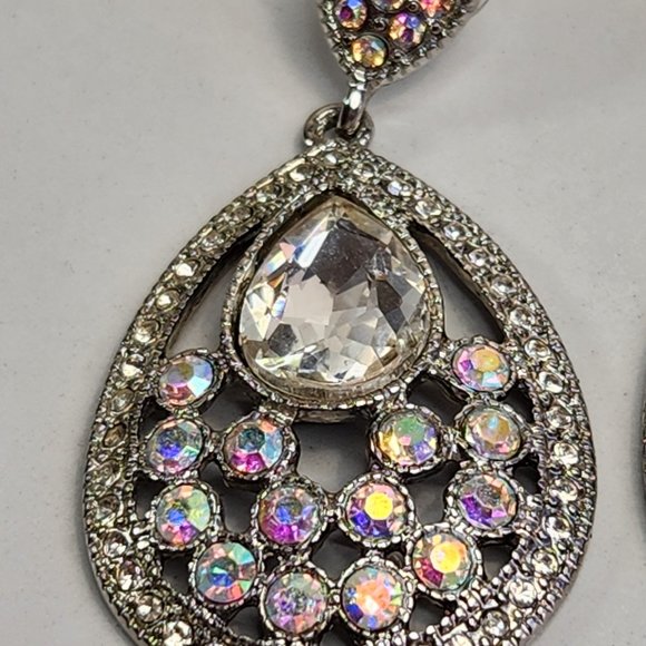 AB Irridescent Drop Earrings Teardrop Shape Post - Picture 4 of 8